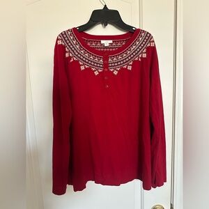 GUC j Jill long sleeve Henley red with embroidery medium